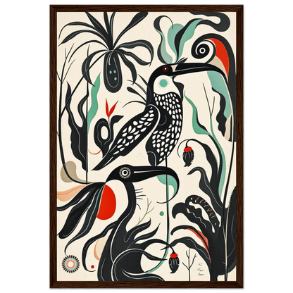 Mid-Century Modern Tropical Bird Art Print Dark Brown Wood Frame 30x45 cm 12x18″ Premium Matte Paper Wooden Framed Poster