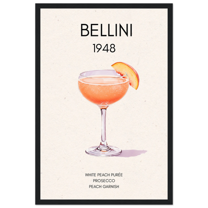 Italian Bellini Cocktail Bar Poster Print 30x45 cm 12x18″ Premium Matte Paper Wooden Framed Poster Black Wood Frame