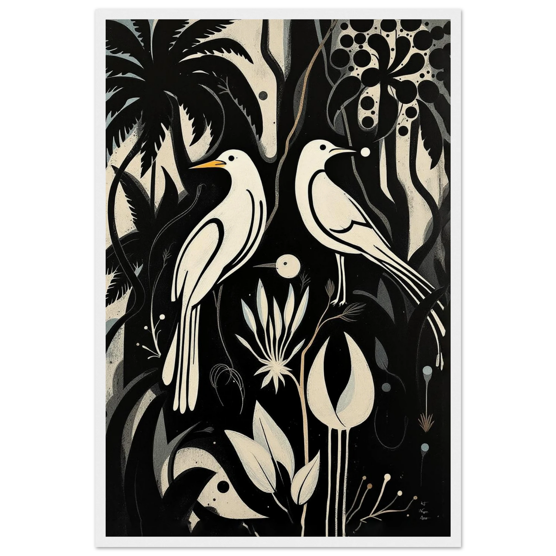 Black & White Minimalist Bird Art Print White Wood Frame 40x60 cm 16x24″ Museum-Quality Matte Paper Wooden Framed Poster