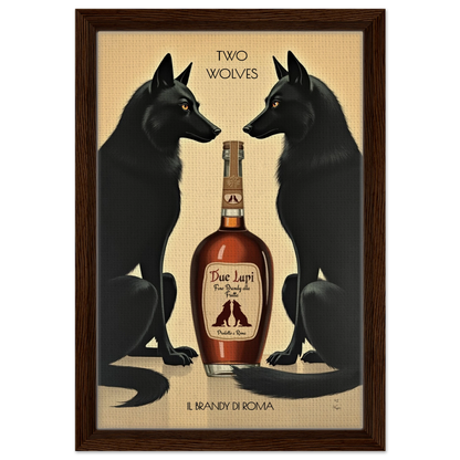 Two Wolves Italian Cocktail Bar Art Print 30x45 cm 12x18″ Framed Canvas Dark Brown Wood Frame