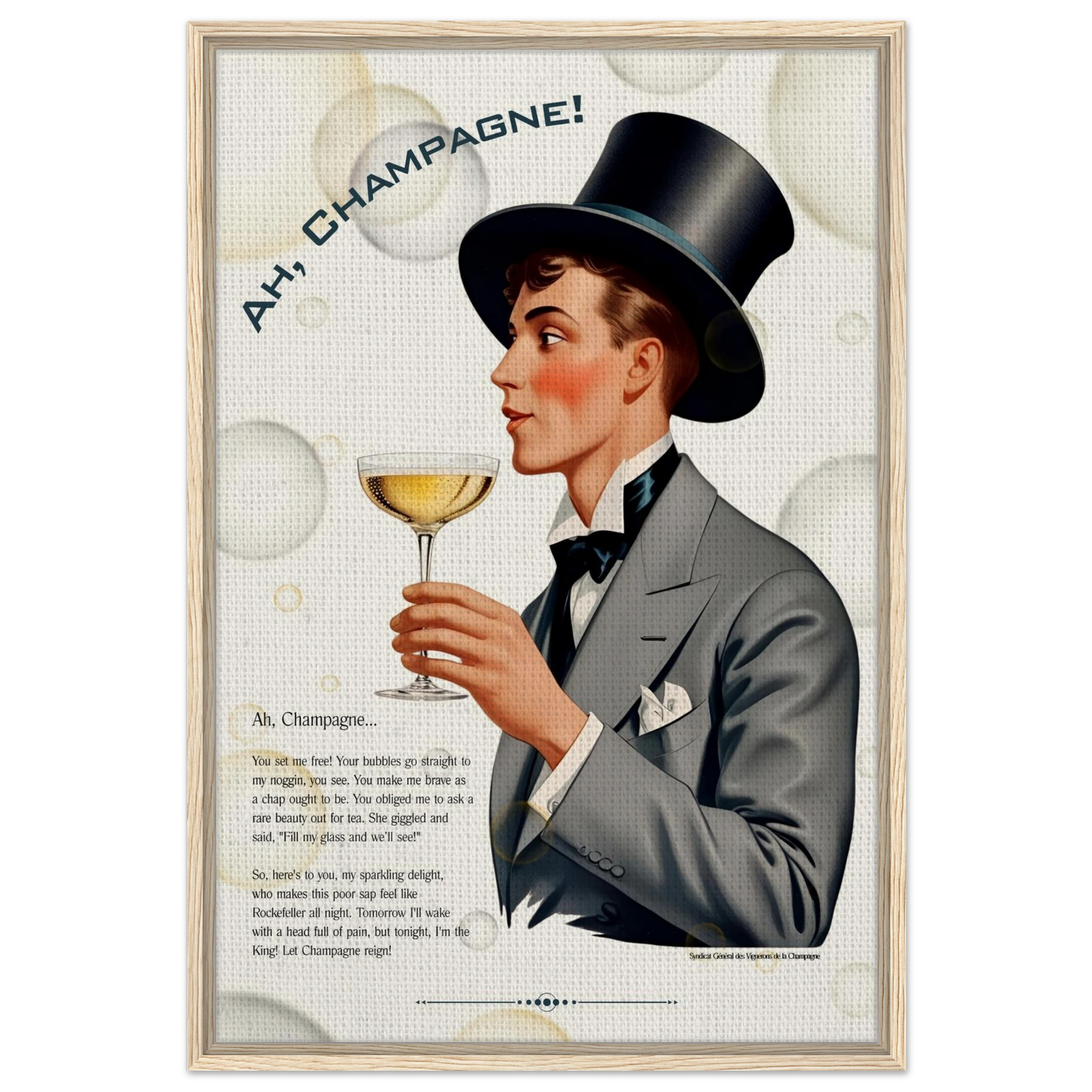 Art Deco Champagne Funny Poem Art Print 20x30 cm 8x12″ Framed Canvas Black frame