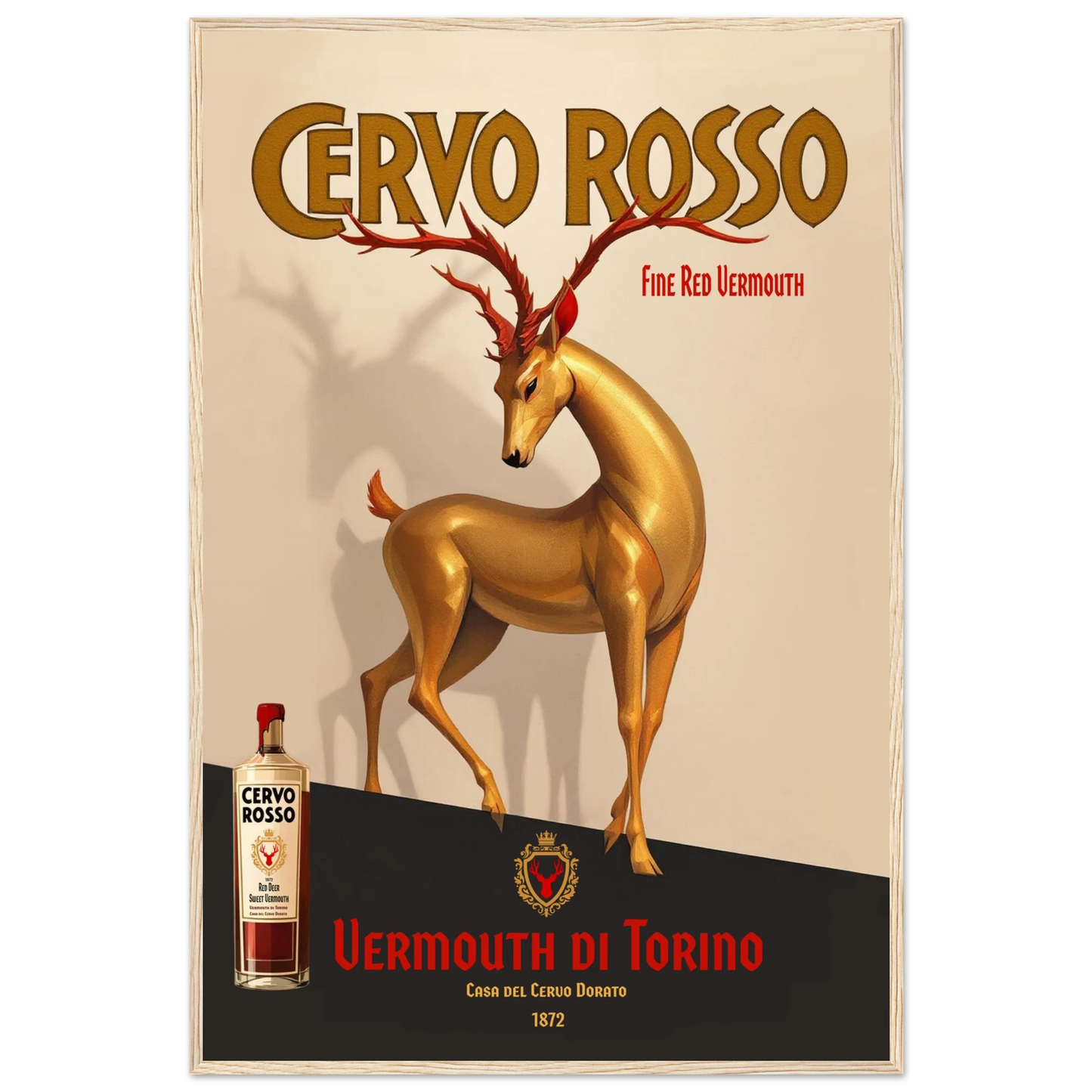 Art Deco Golden Deer Cocktail Bar Poster Print 60x90 cm 24x36″ Premium Matte Paper Wooden Framed Poster Light Wood Frame