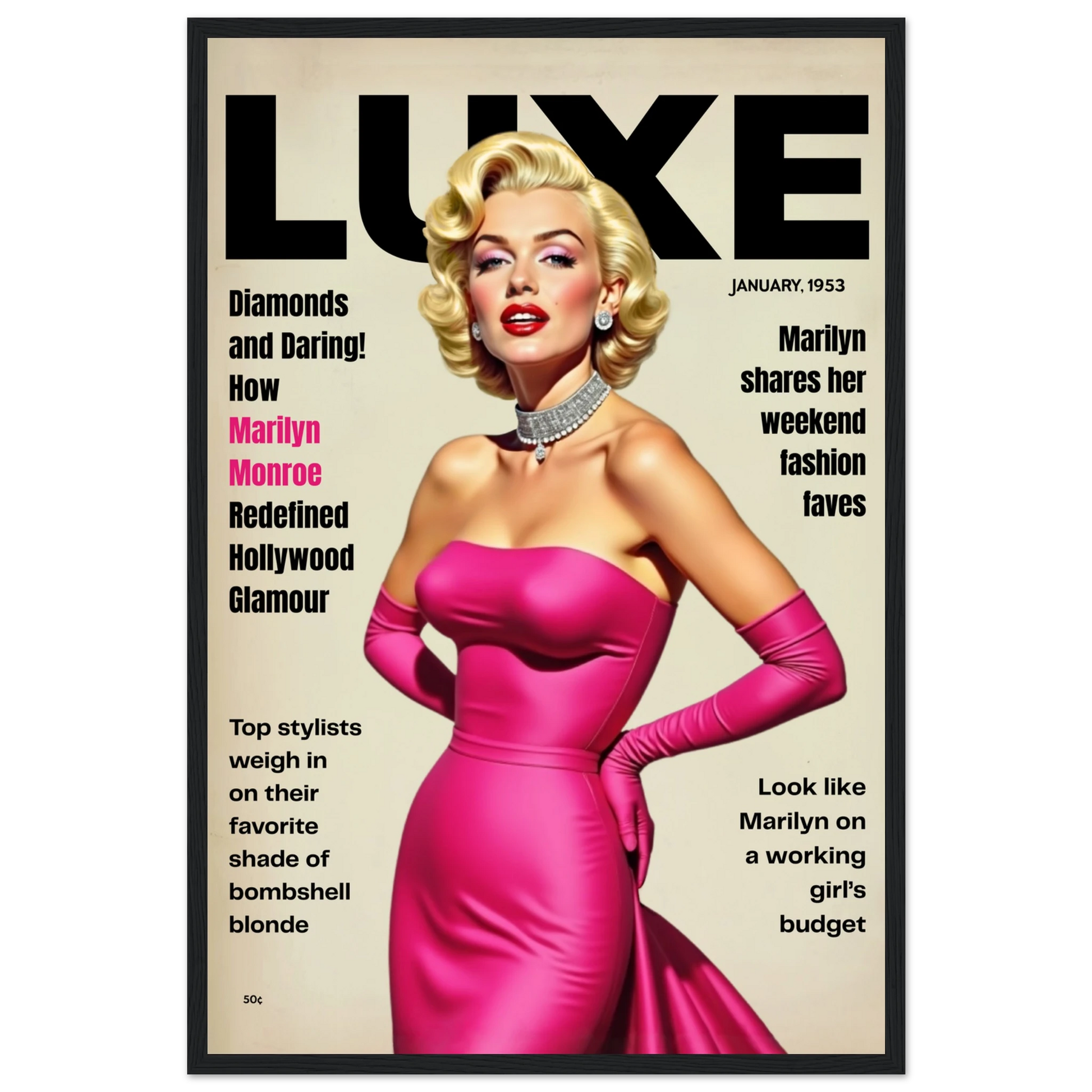 Marilyn Monroe Old Hollywood Art Print Black Wood Frame 40x60 cm 16x24″ Premium Semi-Glossy Paper Wooden Framed Poster