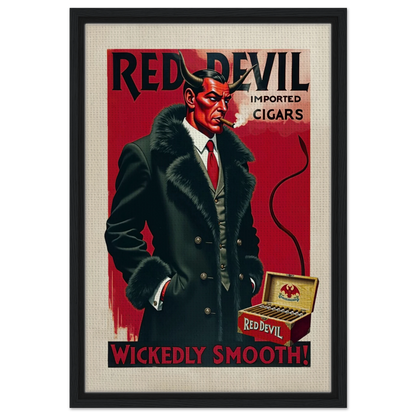 Red Devil 1920s Art Deco Cigar Art Print 40x60 cm 16x24″ Framed Canvas Black Wood Frame