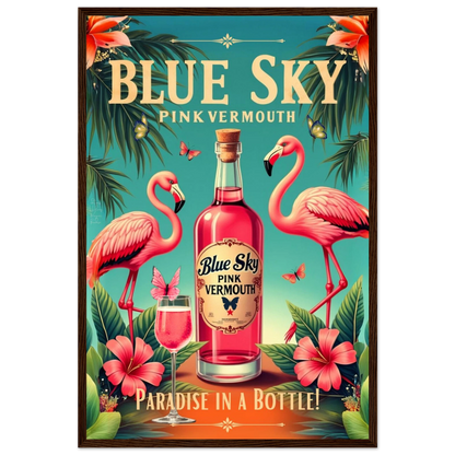 Vintage Pink Flamingo Tiki Bar Art Print 40x60 cm 16x24″ Premium Matte Paper Wooden Framed Poster Dark Brown Wood Frame