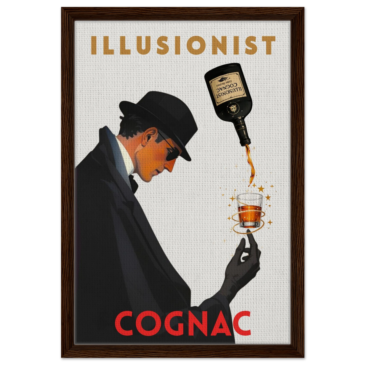 Vintage Cognac Cocktail Bar Poster Print 40x60 cm 16x24″ Framed Canvas Dark Brown Wood Frame