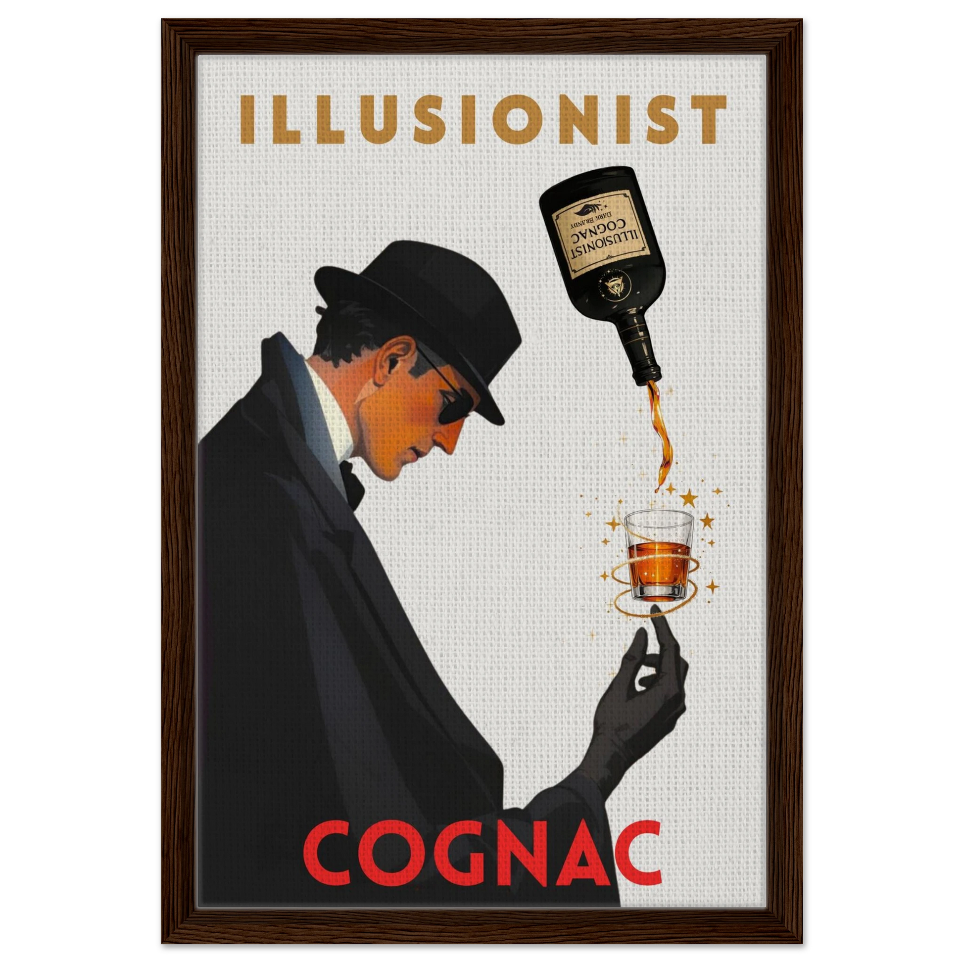 Vintage Illusionist Cognac Cocktail Bar Poster Print 40x60 cm 16x24″ Framed Canvas Dark Brown Wood Frame