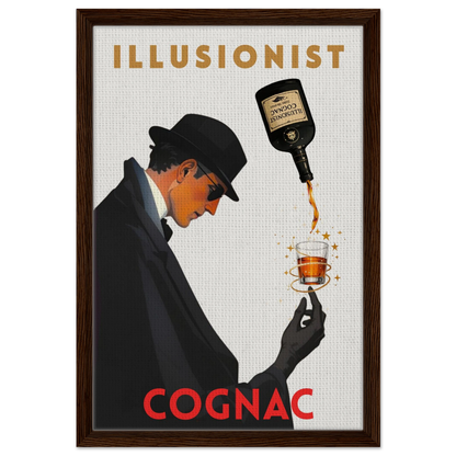 Vintage Illusionist Cognac Cocktail Bar Poster Print 40x60 cm 16x24″ Framed Canvas Dark Brown Wood Frame