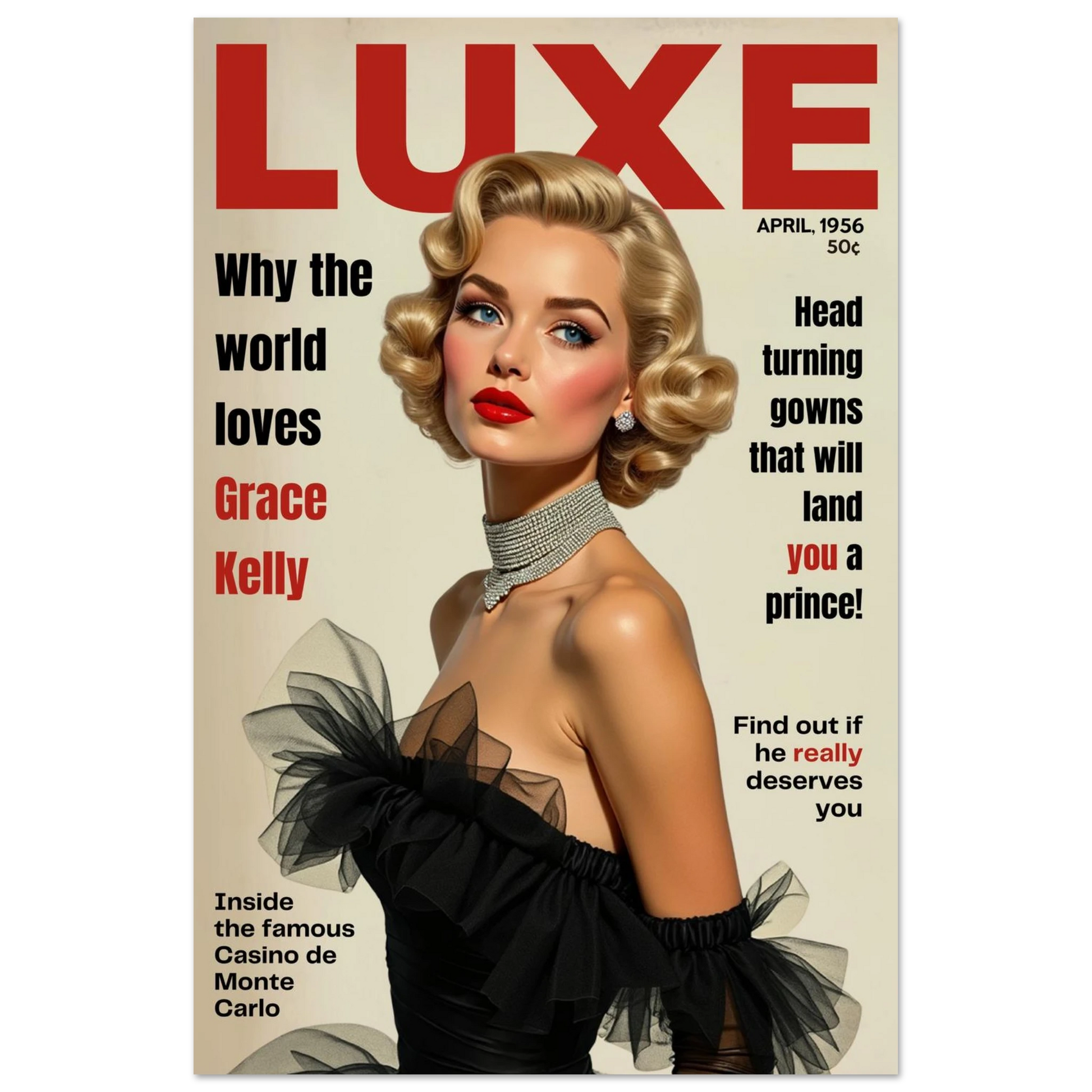 Grace Kelly Hollywood Glam Magazine Art Print No Frame 30x45 cm 12x18″ Classic Matte Paper Poster