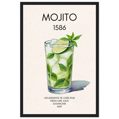 Mojito Cocktail Bar Art Print Black Wood Frame 30x45 cm 12x18″ Premium Matte Paper Wooden Framed Poster