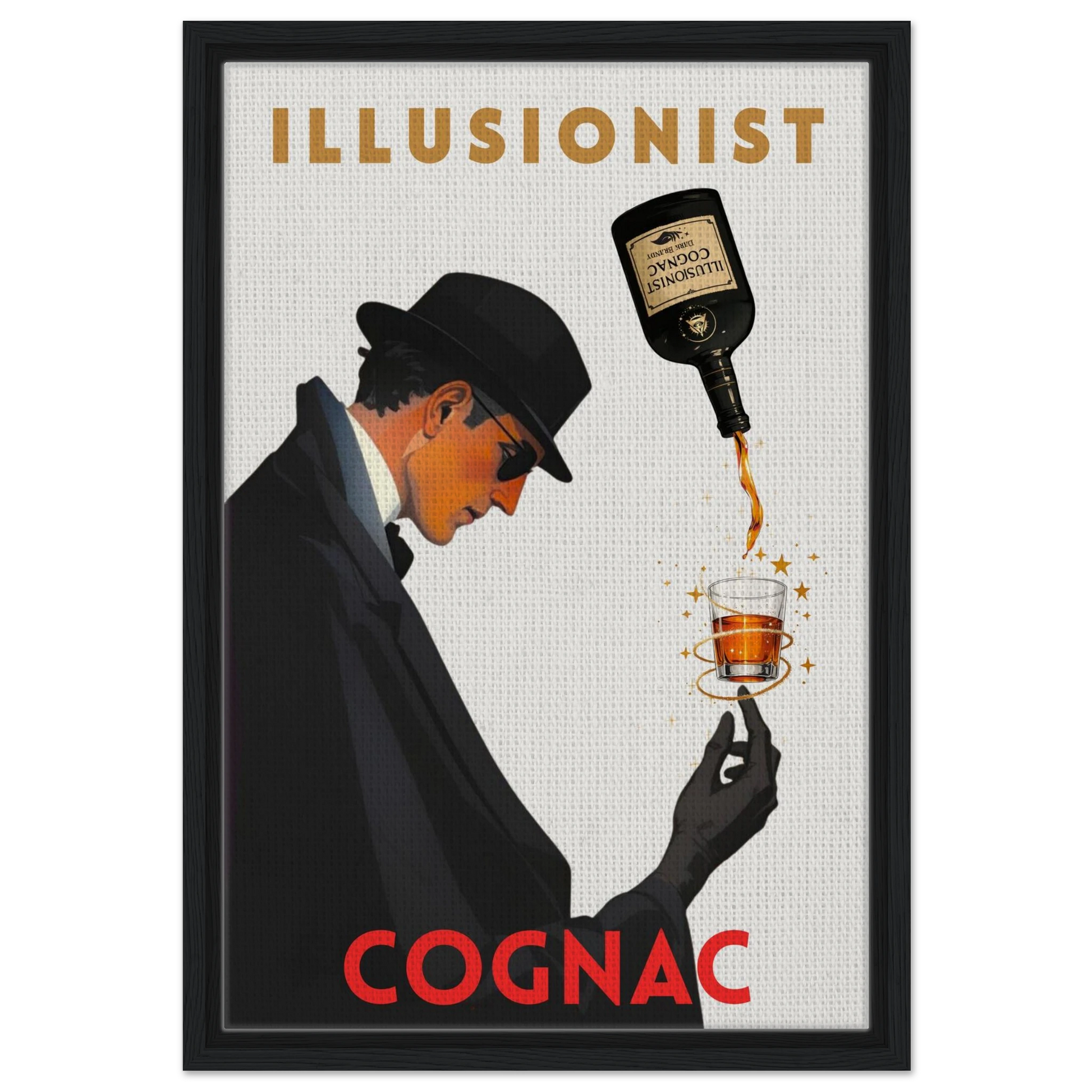Vintage Illusionist Cognac Cocktail Bar Poster Print 40x60 cm 16x24″ Framed Canvas Black Wood Frame