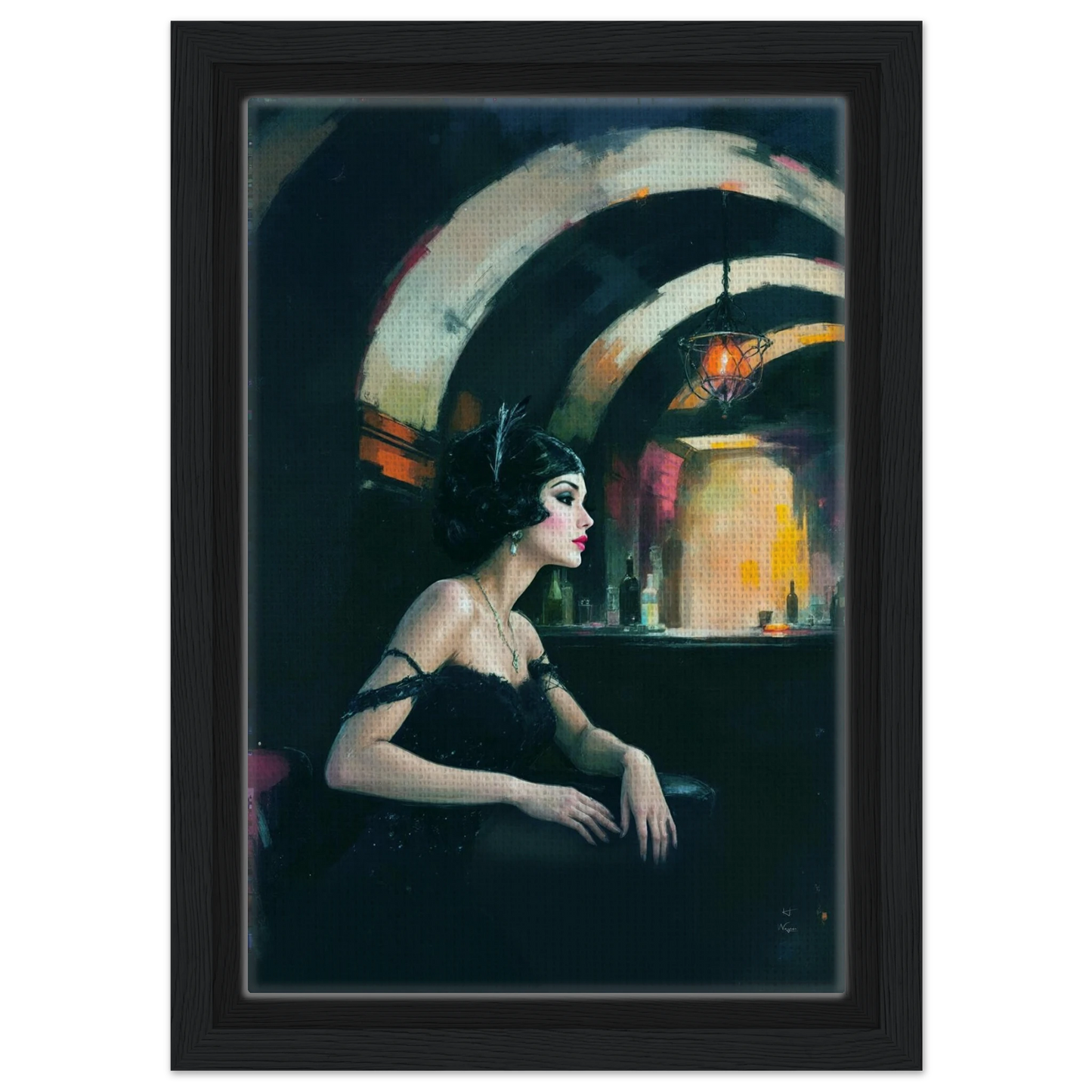 Speakeasy Flapper Gatsby Wall Art Poster Print 20x30 cm 8x12″ Framed Canvas Black Wood Frame