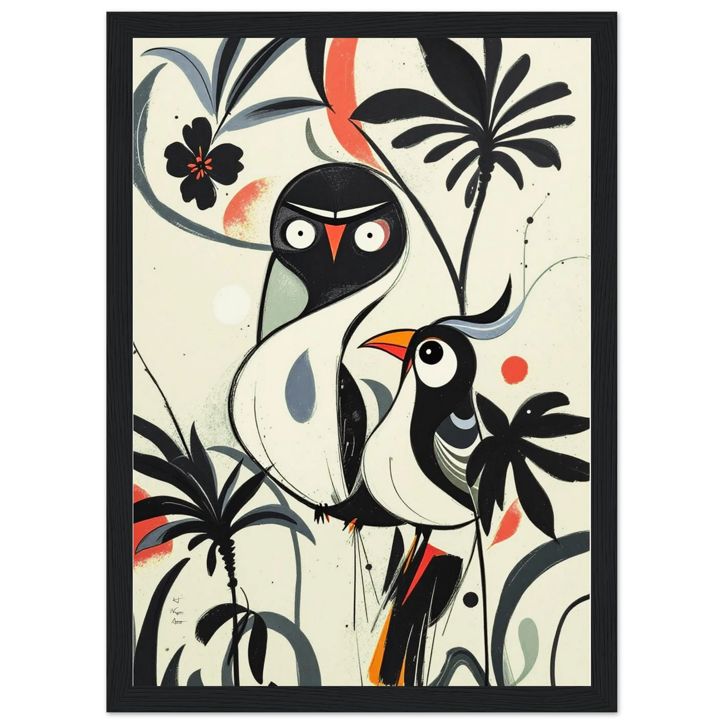 Abstract Bird Modern Tropical Art Print Black Wood Frame 21x29.7 cm 8x12" Premium Matte Paper Wooden Framed Poster