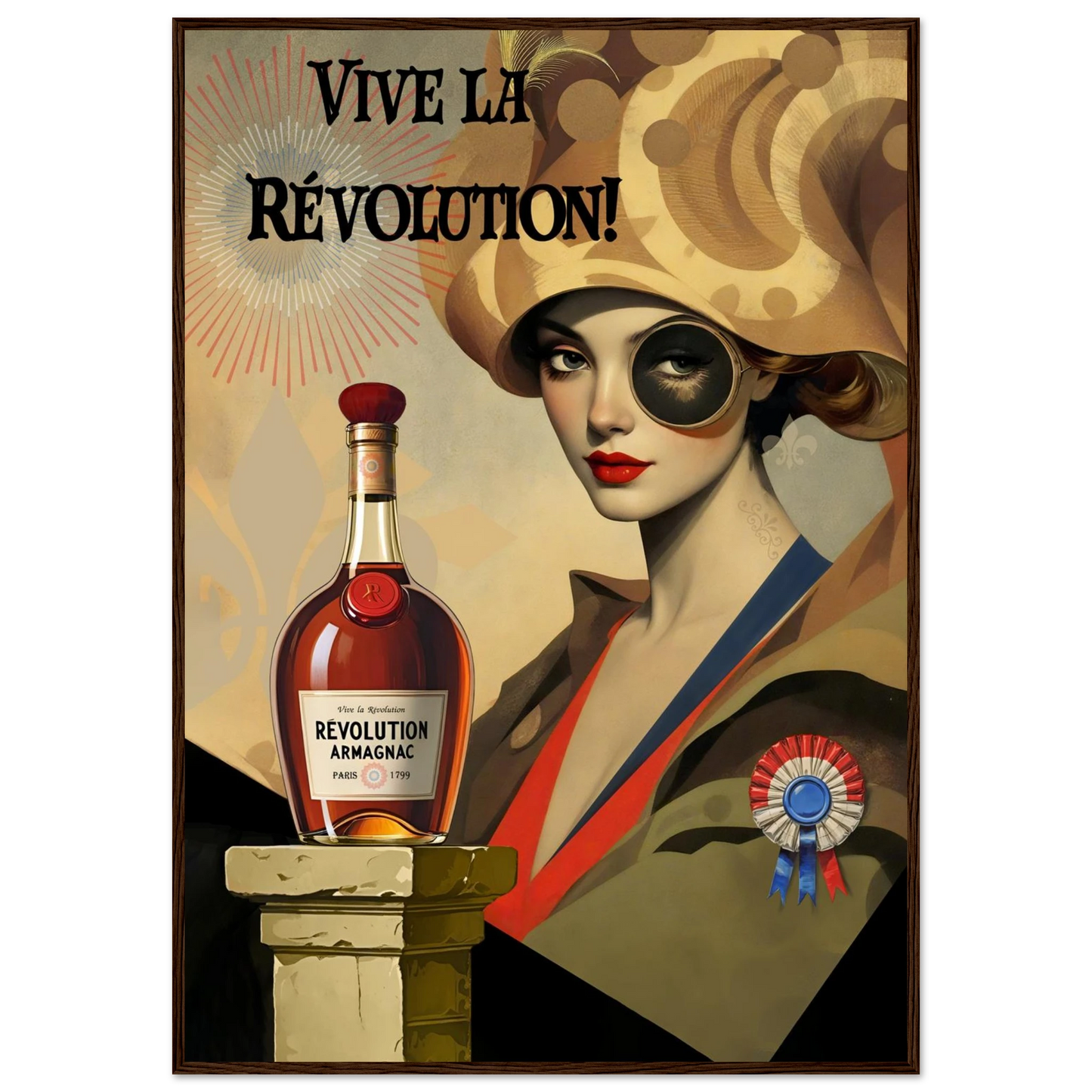 Vintage French Revolution Cognac Art Print Dark Brown Wood Frame 70x100 cm 28x40″ Classic Matte Paper Wooden Framed Poster