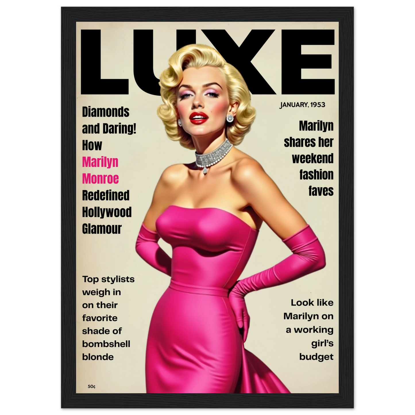 Marilyn Monroe Old Hollywood Art Print Black Wood Frame 21x29.7 cm 8x12" Premium Matte Paper Wooden Framed Poster