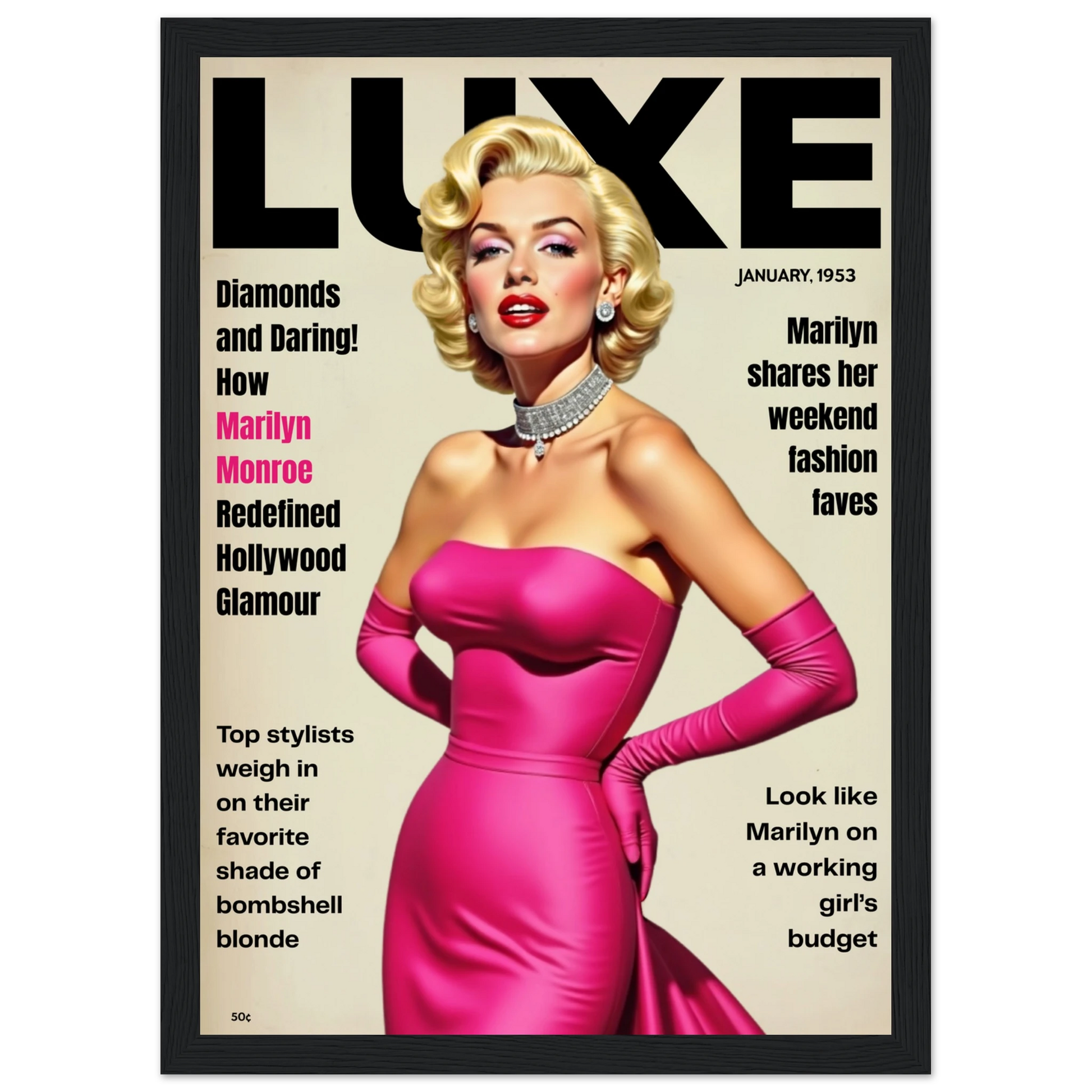 Marilyn Monroe Old Hollywood Art Print Black Wood Frame 21x29.7 cm 8x12" Premium Matte Paper Wooden Framed Poster