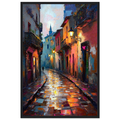Old Europe Romantic Street Art Print 40x60 cm 16x24″ Premium Matte Framed Poster Black Wood