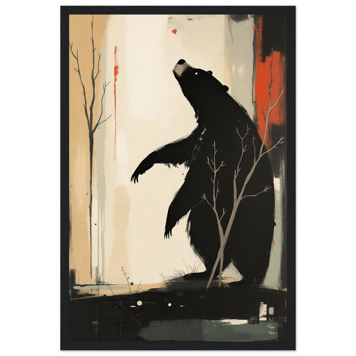 Abstract Bear Wildlife Art Print 30x45 cm 12x18″ Classic Matte Paper Wooden Framed Poster Black Wood Frame