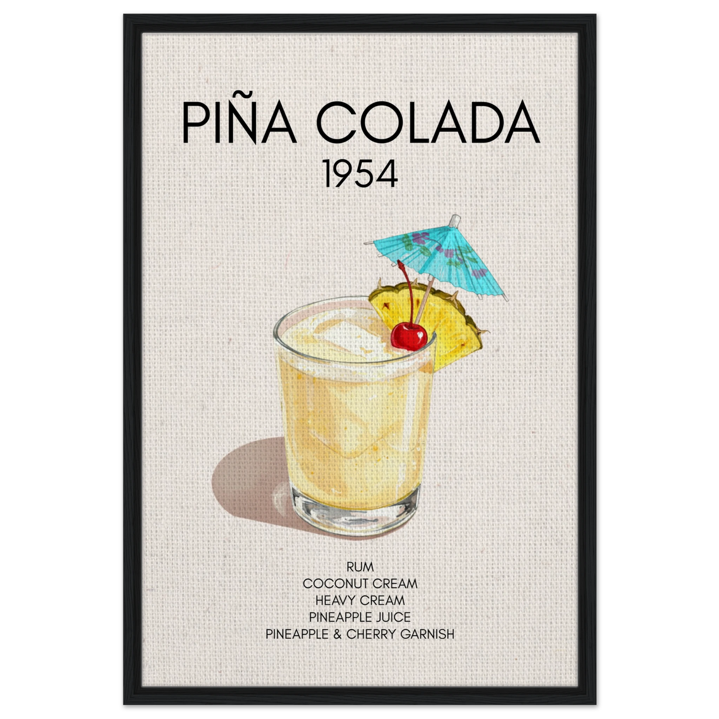Pina Colada Cocktail Bar Poster Print Black Wood Frame 60x90 cm 24x36″ Framed Canvas