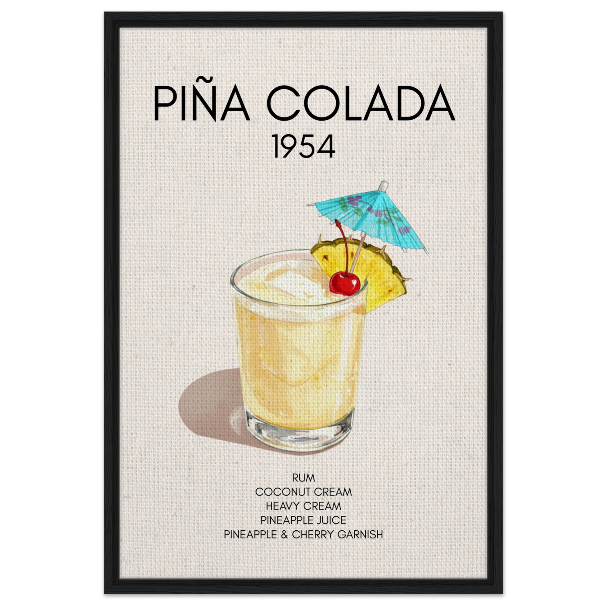 Pina Colada Cocktail Bar Poster Print Black Wood Frame 60x90 cm 24x36″ Framed Canvas