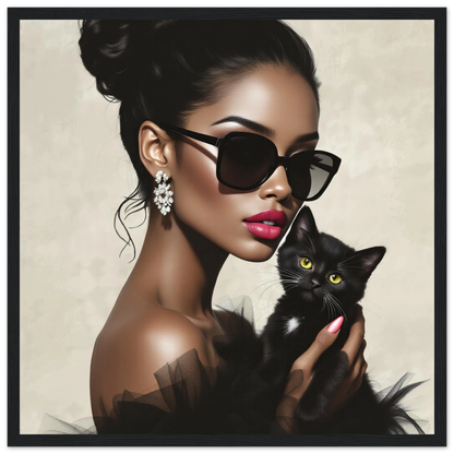 Retro Glam Fashion Model Kitten Art Print Premium Matte Paper Wooden Framed Poster 40x40 cm 16x16″