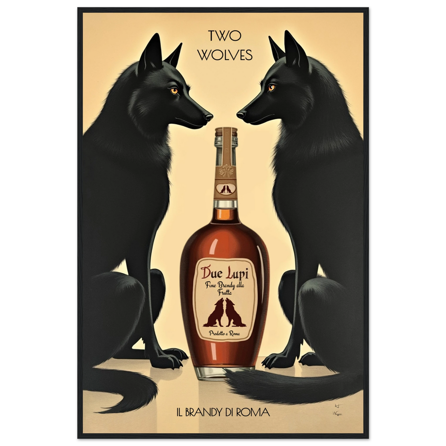 Two Wolves Italian Cocktail Bar Art Print 60x90 cm 24x36″ Premium Matte Paper Wooden Framed Poster Black Wood Frame