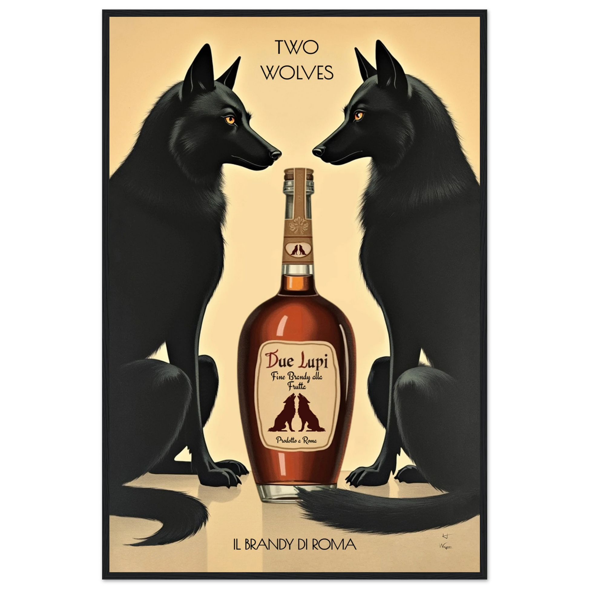 Two Wolves Italian Cocktail Bar Art Print 60x90 cm 24x36″ Premium Matte Paper Wooden Framed Poster Black Wood Frame