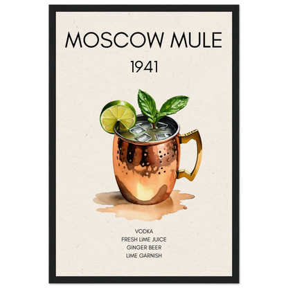 Moscow Mule Cocktail Bar Poster Print Black Wood Frame 30x45 cm 12x18″ Museum-Quality Matte Paper Wooden Framed Poster
