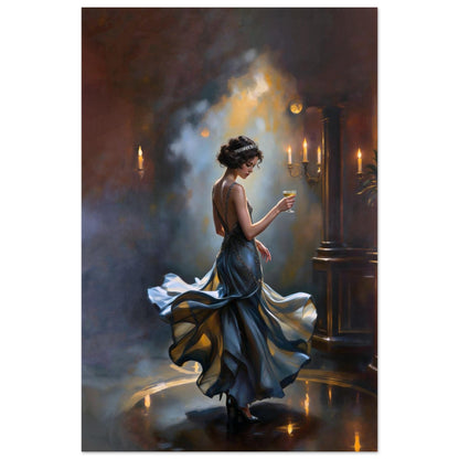 1920s Speakeasy Dancing Flapper Art Deco Print 12x18″ Museum-Quality Matte Framed Poster - Dark Brown Wood