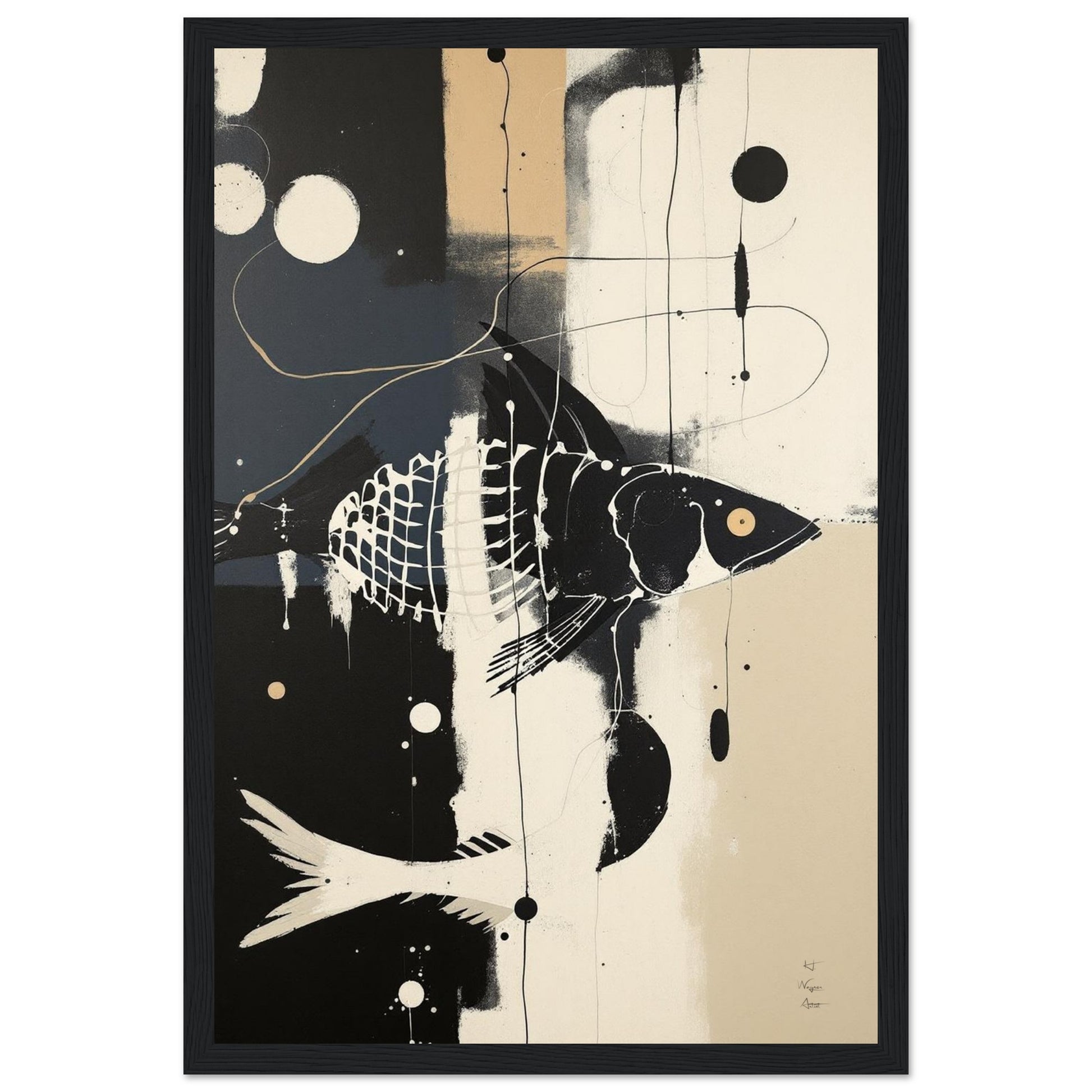Abstract Fish Art Poster Print – Framed Modern Neutral Wall Décor White Wood Frame 60x90 cm 24x36″ Premium Matte Framed Poster