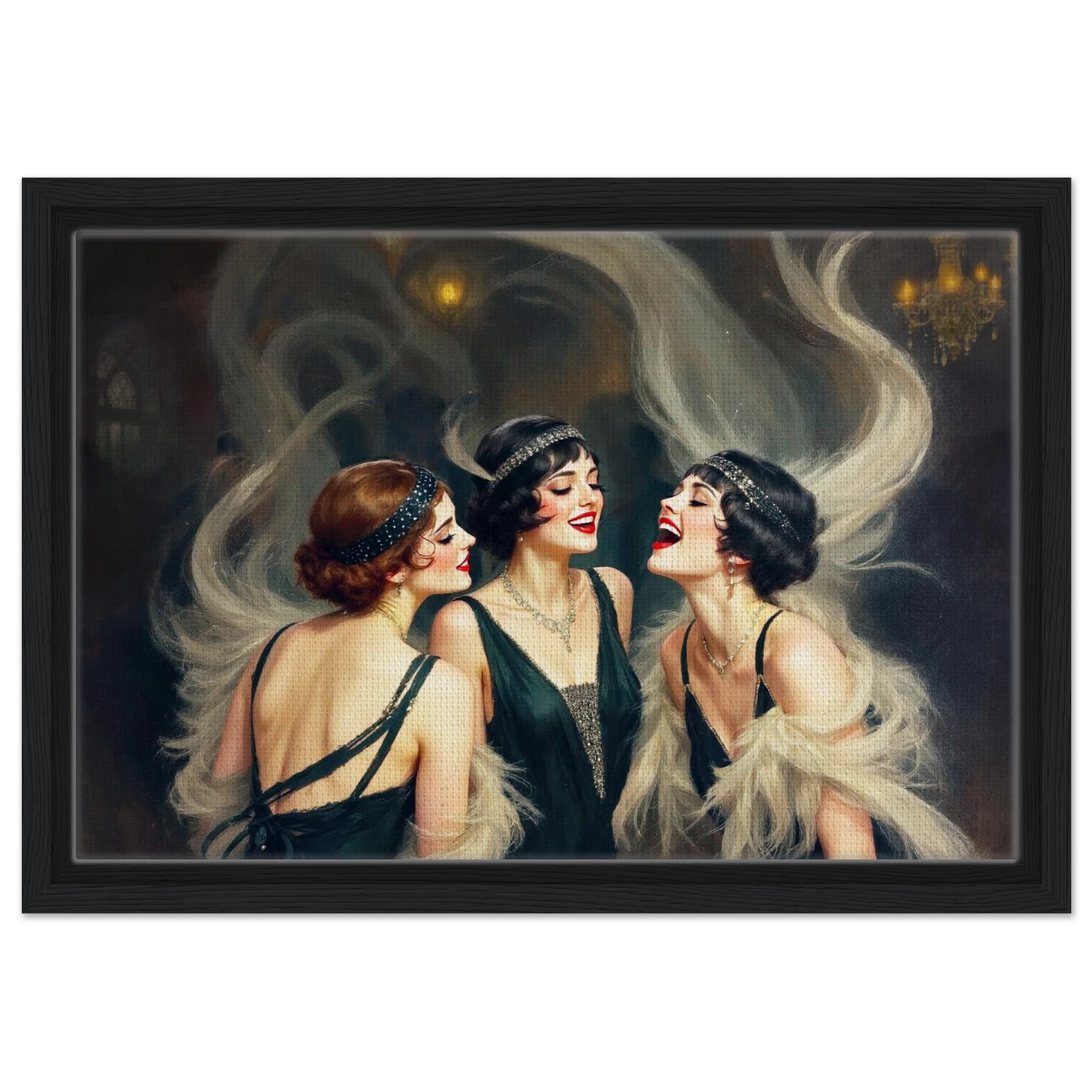 Flapper Girls Speakeasy Gatsby Art Print Black Wood Frame 30x45 cm 12x18″ Framed Canvas