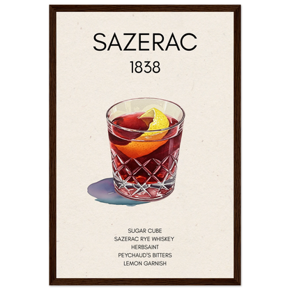 Sazerac Cocktail Bar Art Print Dark Brown Wood Frame 30x45 cm 12x18″ Museum-Quality Matte Paper Wooden Framed Poster