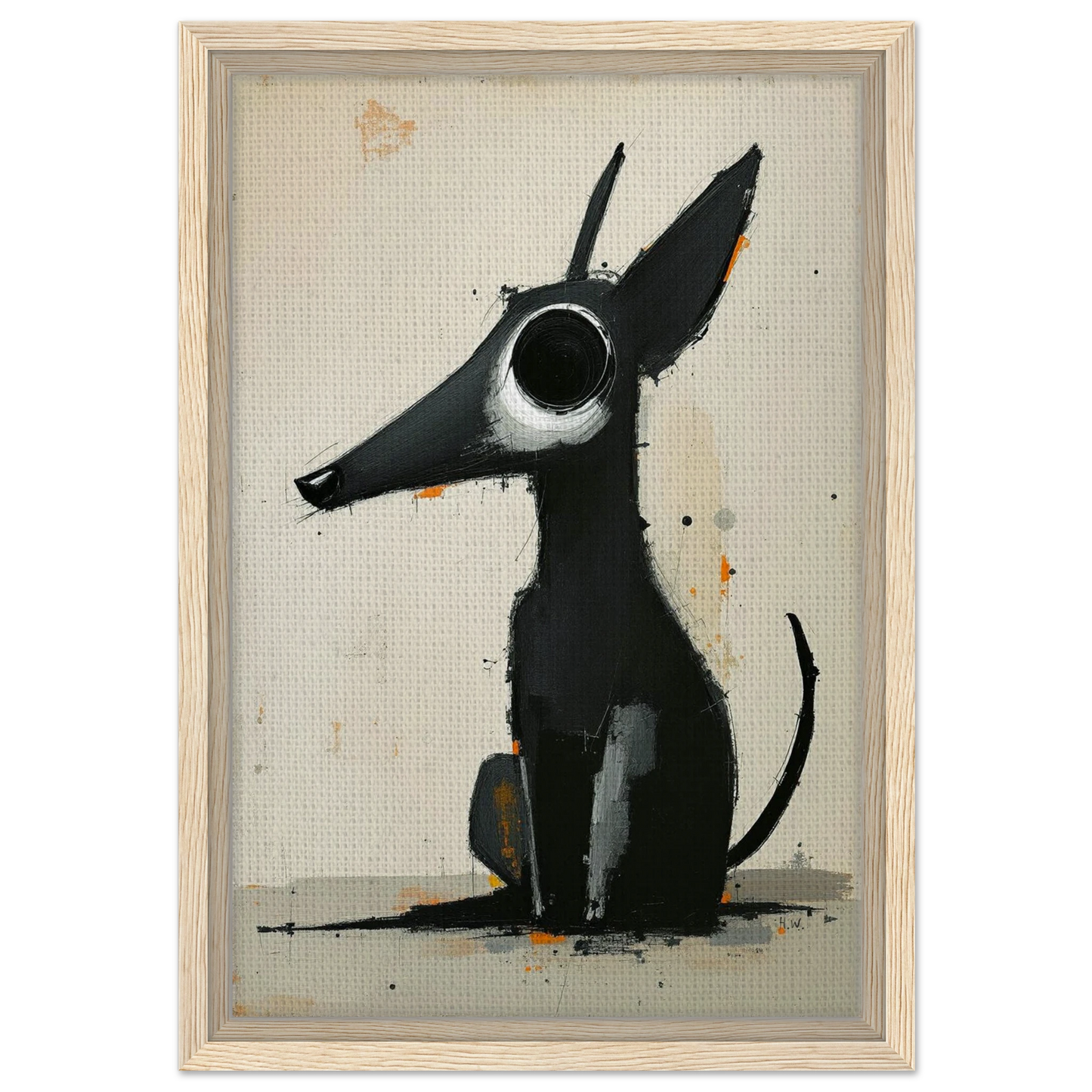 Big Eyed Abstract Dog Fine Art Print Light Wood Frame 30x45 cm 12x18″ Framed Canvas