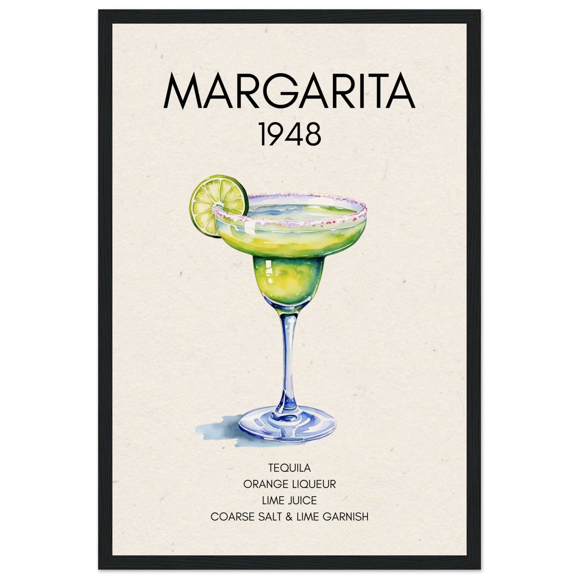 Margarita Cocktail Bar Art Print Black Wood Frame 30x45 cm 12x18″ Museum-Quality Matte Paper Wooden Framed Poster