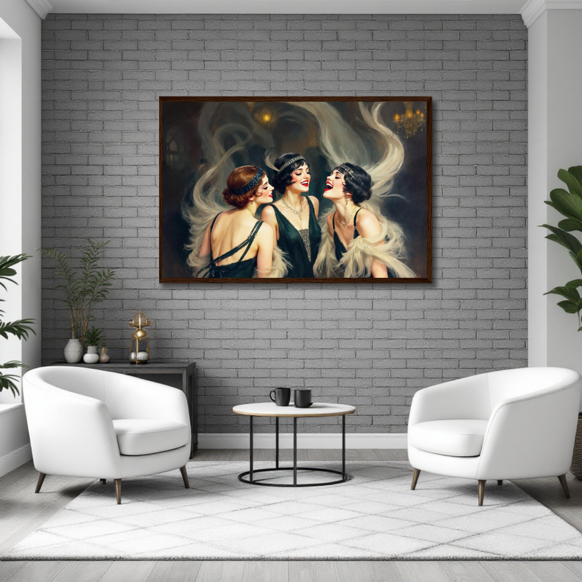 Flapper Girls Speakeasy Gatsby Art Print Dark Brown Wood Frame 60x90 cm 24x36″ Classic Matte Framed Poster
