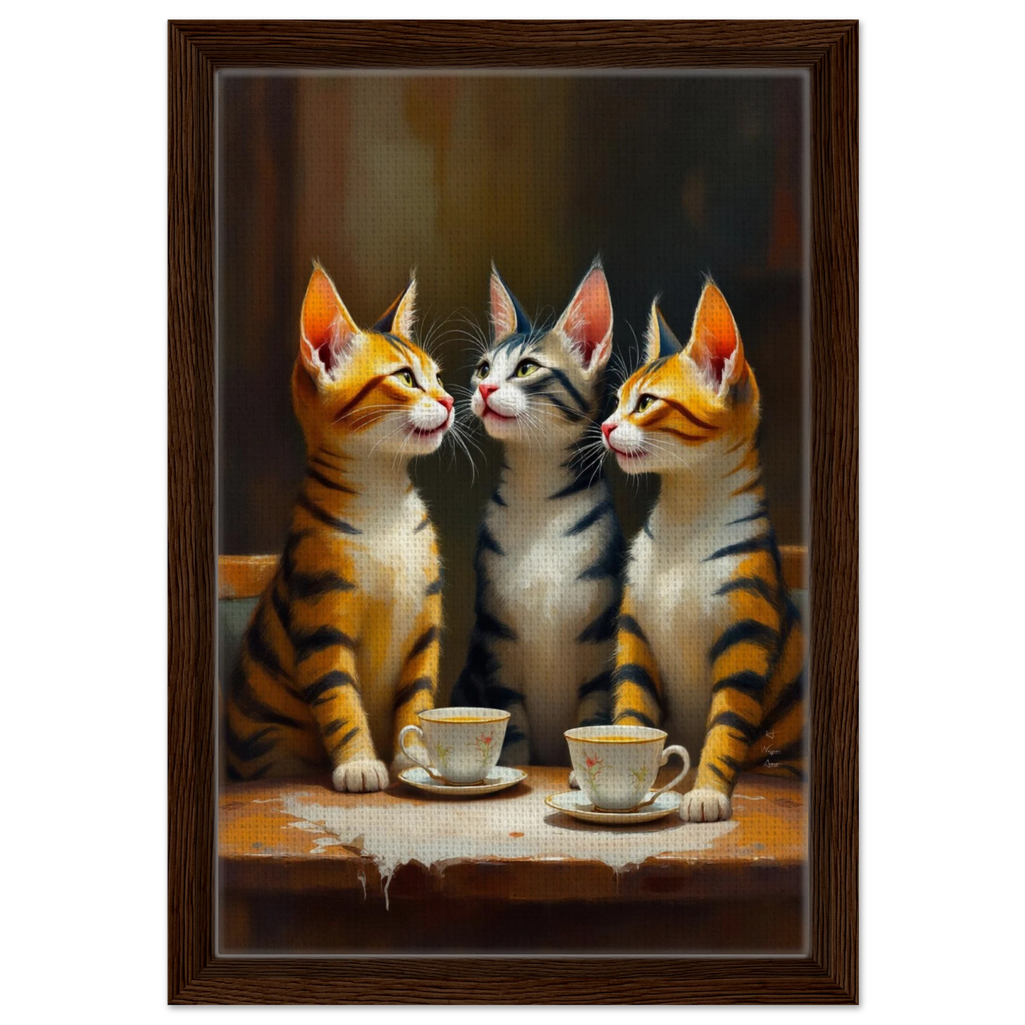 Tabby Cat Vintage Kitchen Art Print 30x45 cm 12x18″ Framed Canvas Dark Brown Wood Frame
