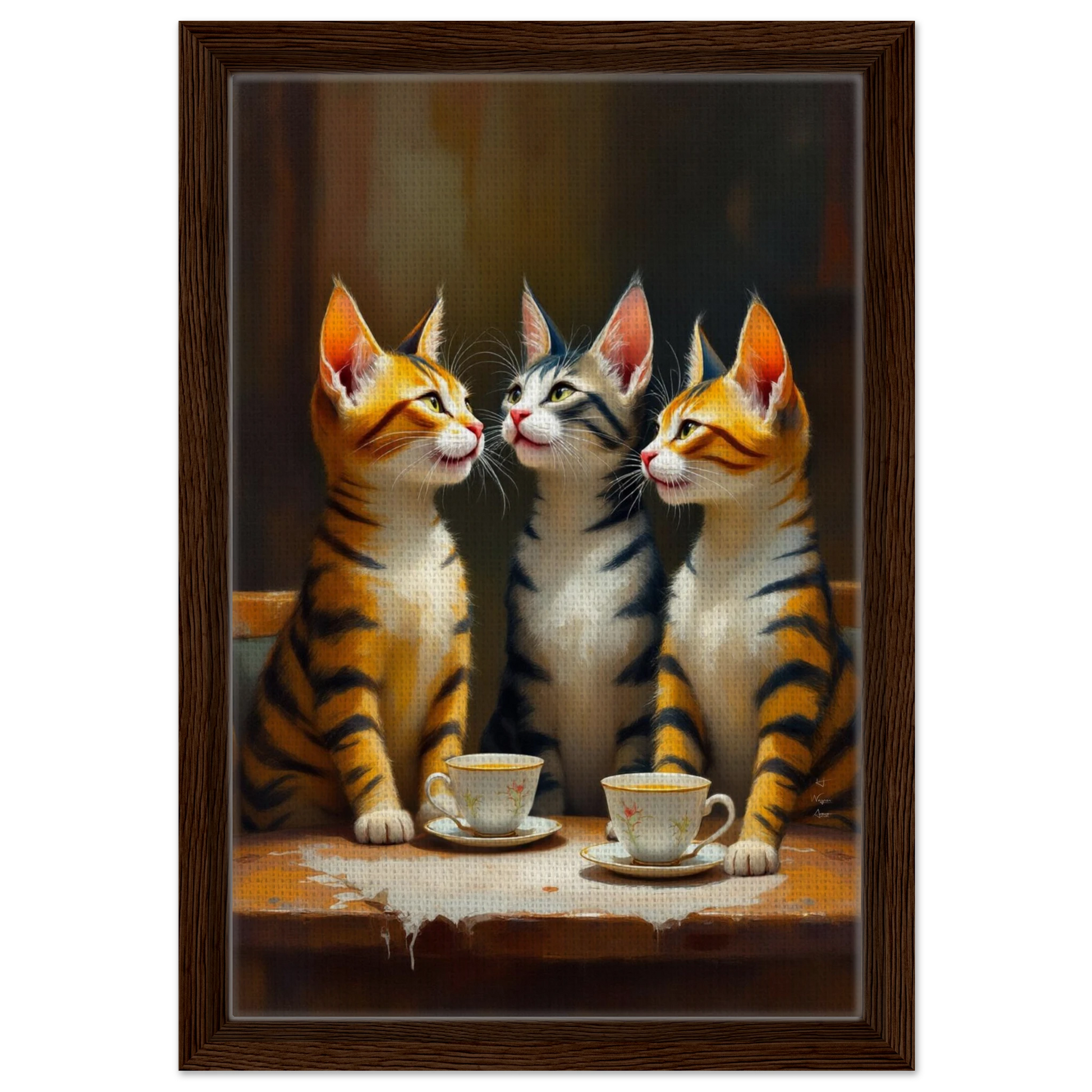 Tabby Cat Vintage Kitchen Art Print 30x45 cm 12x18″ Framed Canvas Dark Brown Wood Frame