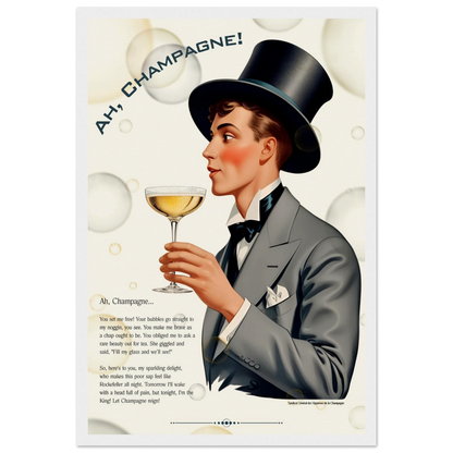 Art Deco Champagne Funny Poem Art Print 30x45 cm 12x18″ Museum-Quality Matte Paper Wooden Framed Poster White frame