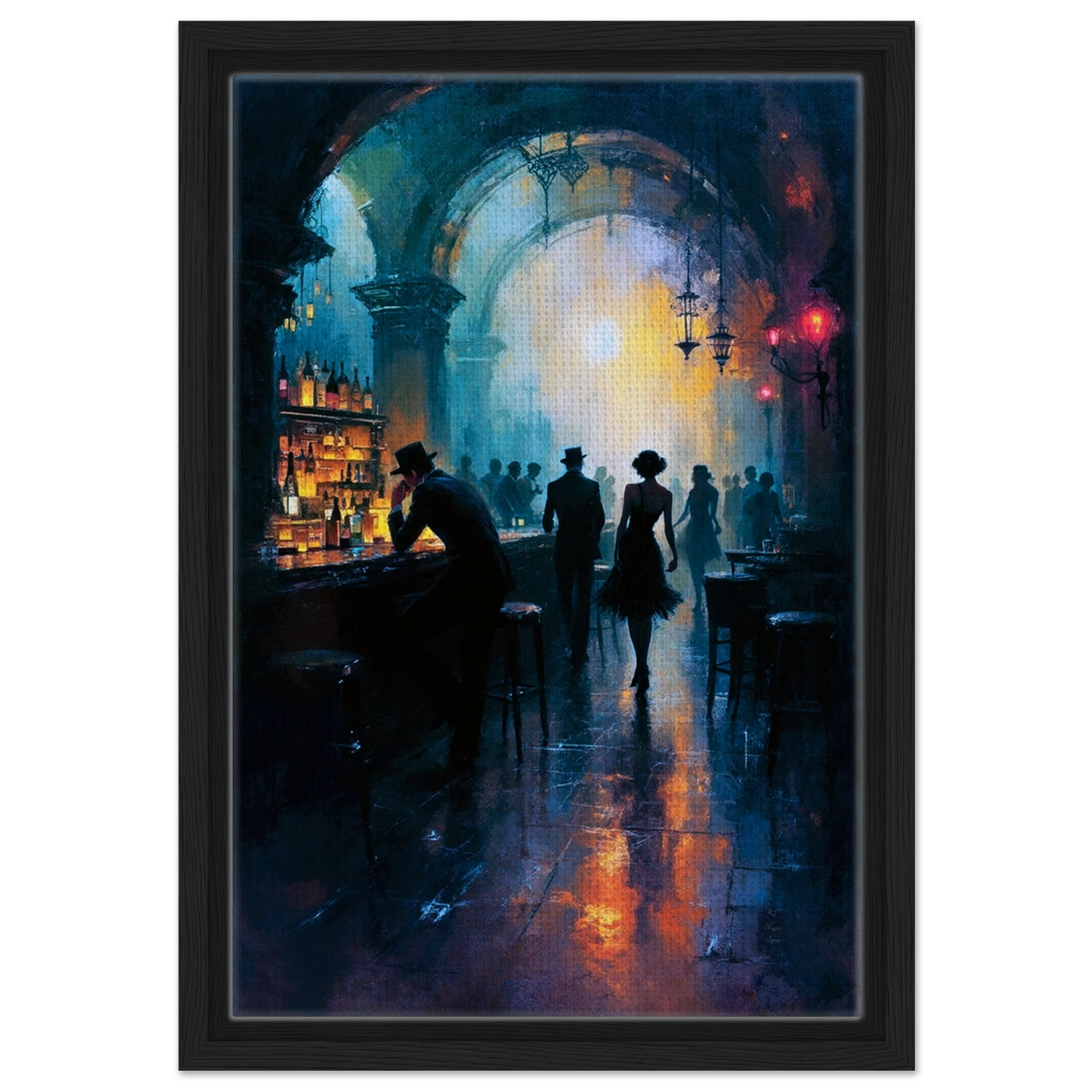 Dance Hall Speakeasy Art Print 30x45 cm 12x18″ Framed Canvas Black Wood Frame