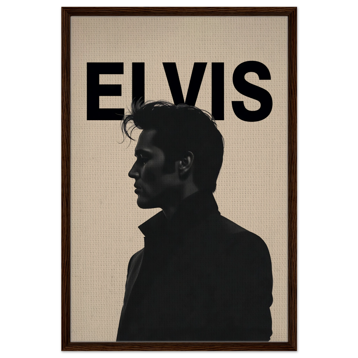 Young Elvis Presley Silhouette Art Print Dark Brown Wood Frame 60x90 cm 24x36″ Framed Canvas
