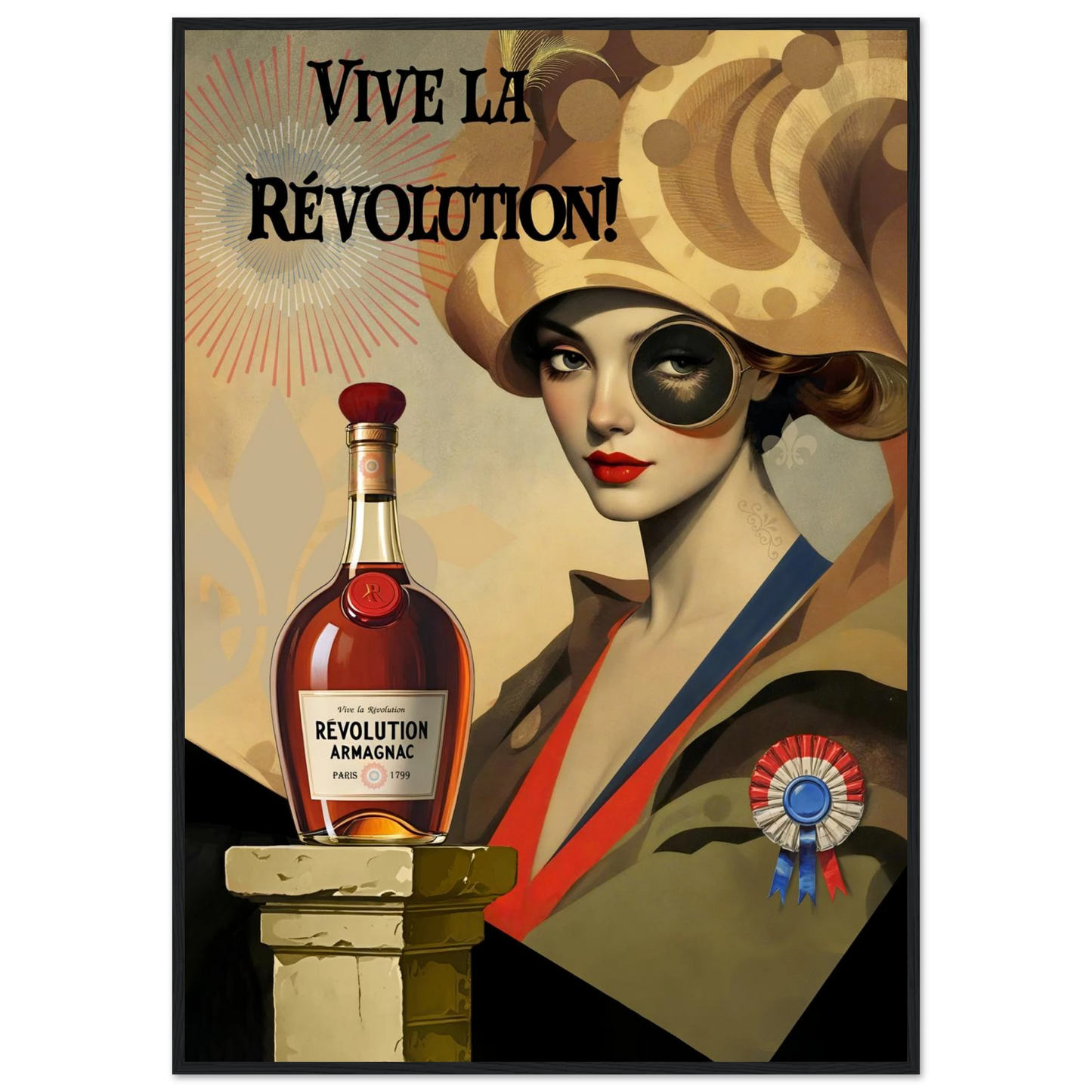 Vintage French Revolution Cognac Art Print Black Wood Frame 70x100 cm 28x40″ Premium Matte Paper Wooden Framed Poster