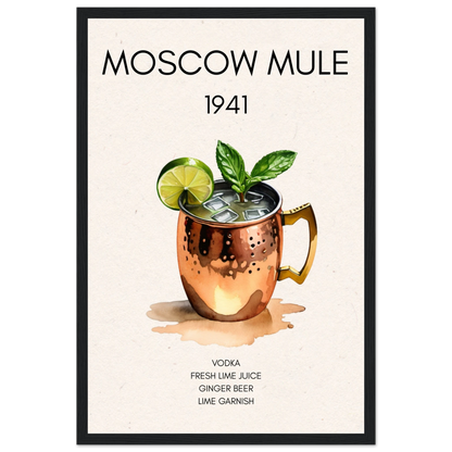 Moscow Mule Cocktail Bar Poster Print Black Wood Frame 30x45 cm 12x18″ Premium Matte Paper Wooden Framed Poster