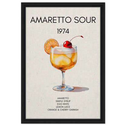 Amaretto Sour Cocktail Bar Art Print Black Wood Frame 40x60 cm 16x24″ Framed Canvas