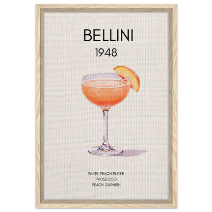 Italian Bellini Cocktail Bar Poster Print 40x60 cm 16x24″ Framed Canvas Light Wood Frame