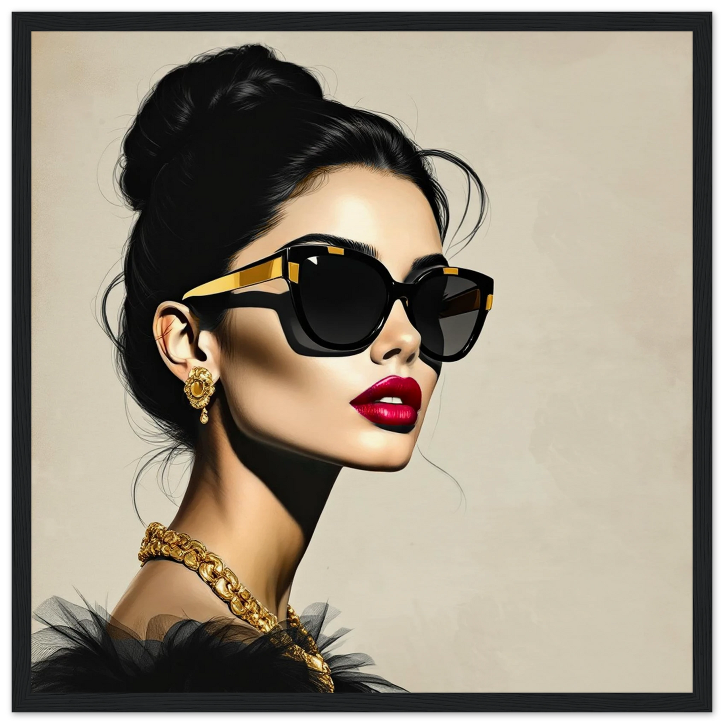 Golden Girl Chic Runway Model Art Print 40x40 cm 16x16″ Museum-Quality Matte Wooden Framed Poster