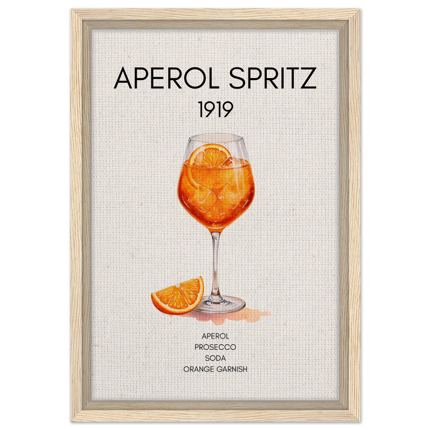 Aperol Spritz Cocktail Bar Poster Print Light Wood Frame 30x45 cm 12x18″ Framed Canvas