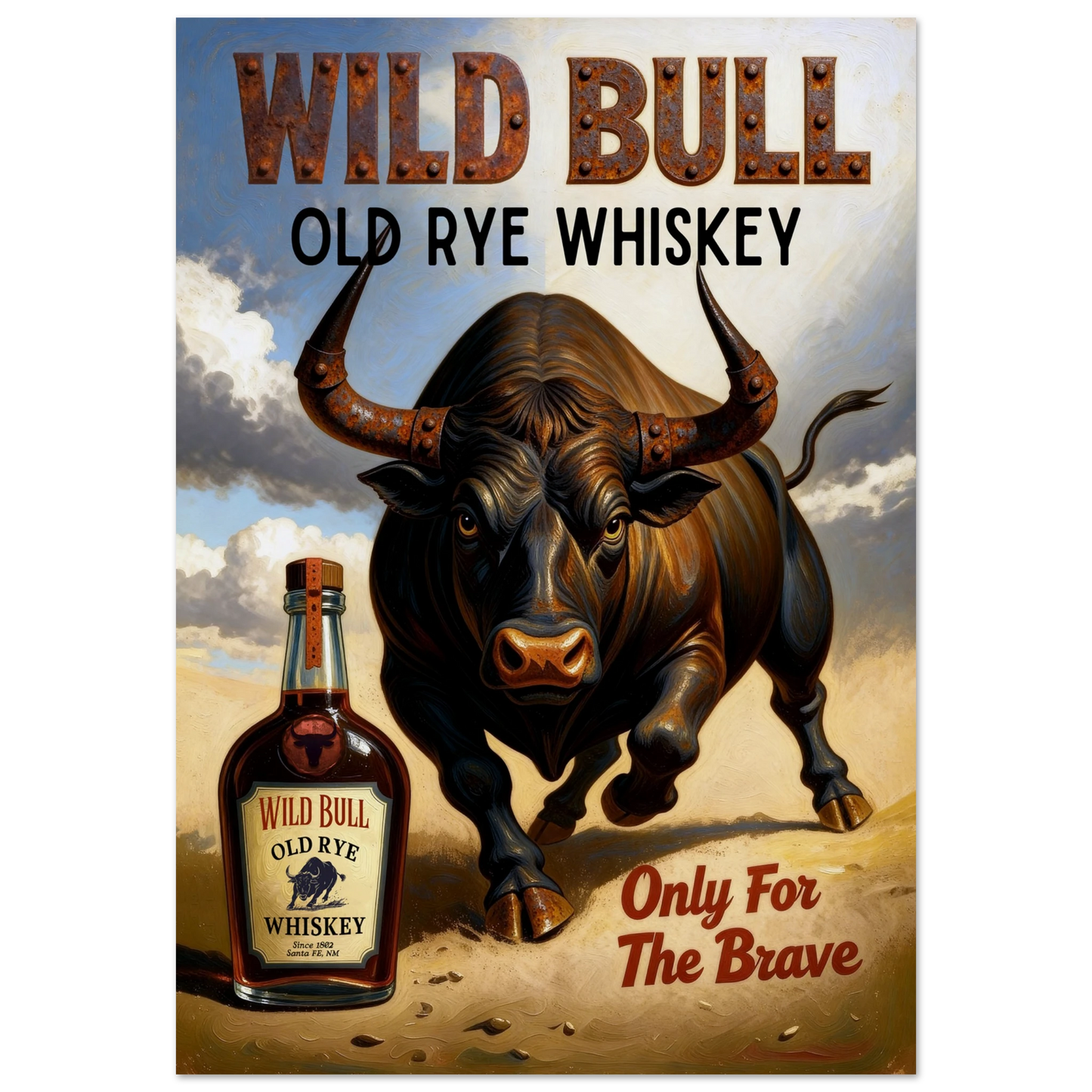 Wild Bull Old West Rye Whiskey Poster Print 70x100 cm 28x40″ Museum-Quality Matte Poster No Frame