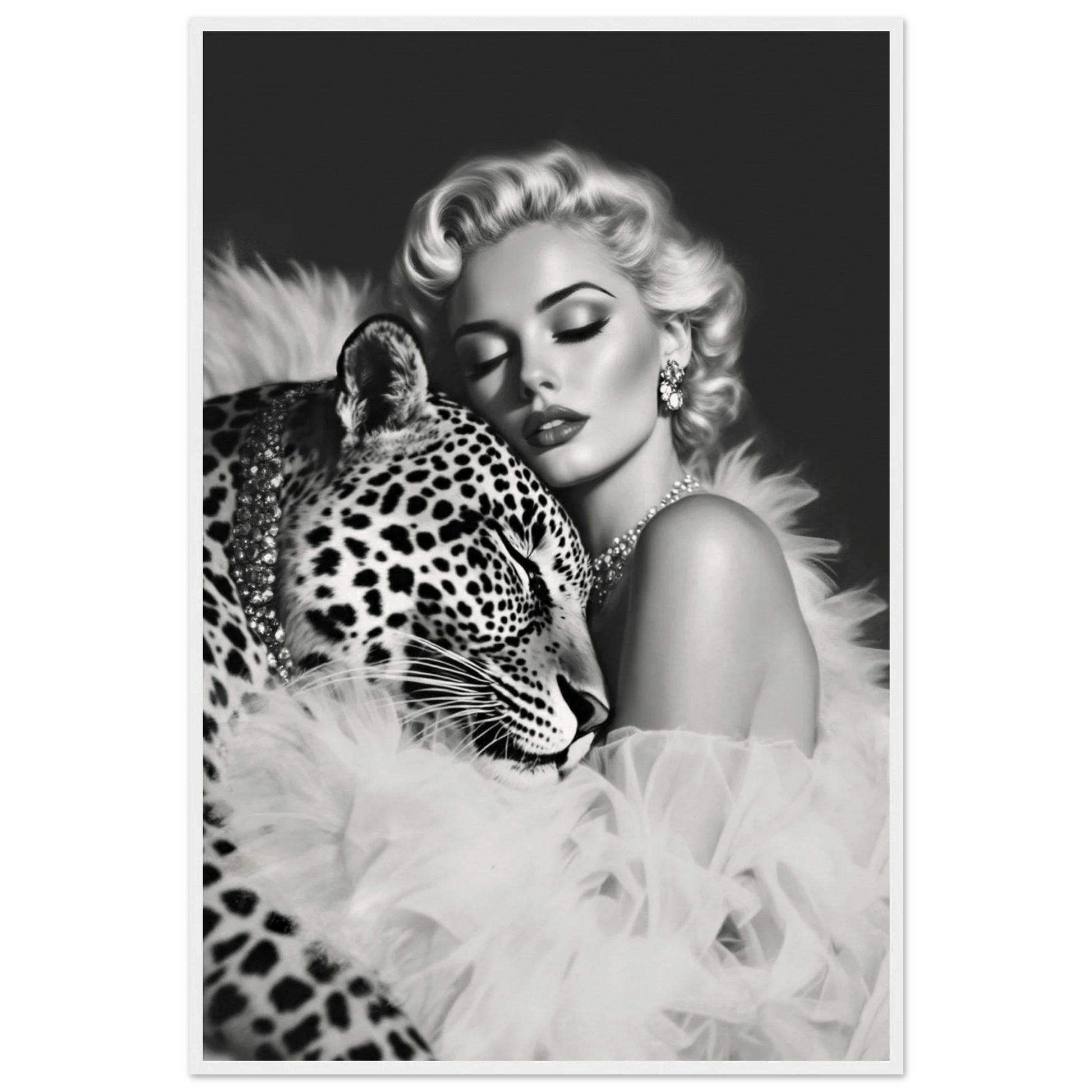 Marilyn Monroe Glam Leopard Art Print White Wood Frame 60x90 cm 24x36″ Museum-Quality Matte Paper Wooden Framed Poster