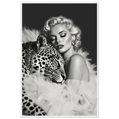 Marilyn Monroe Glam Leopard Art Print White Wood Frame 60x90 cm 24x36″ Museum-Quality Matte Paper Wooden Framed Poster