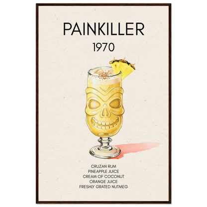 Painkiller Cocktail Bar Art Tiki Print Dark Brown Wood Frame 60x90 cm 24x36″ Museum-Quality Matte Paper Wooden Framed Poster
